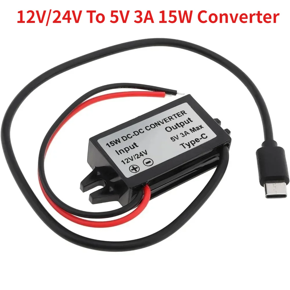DC/DC 12V/24V To 5V Step Down Converter 3A 15W USB Type-C Interface Waterproof Buck Power Adapter Compatible With Mobile Phone