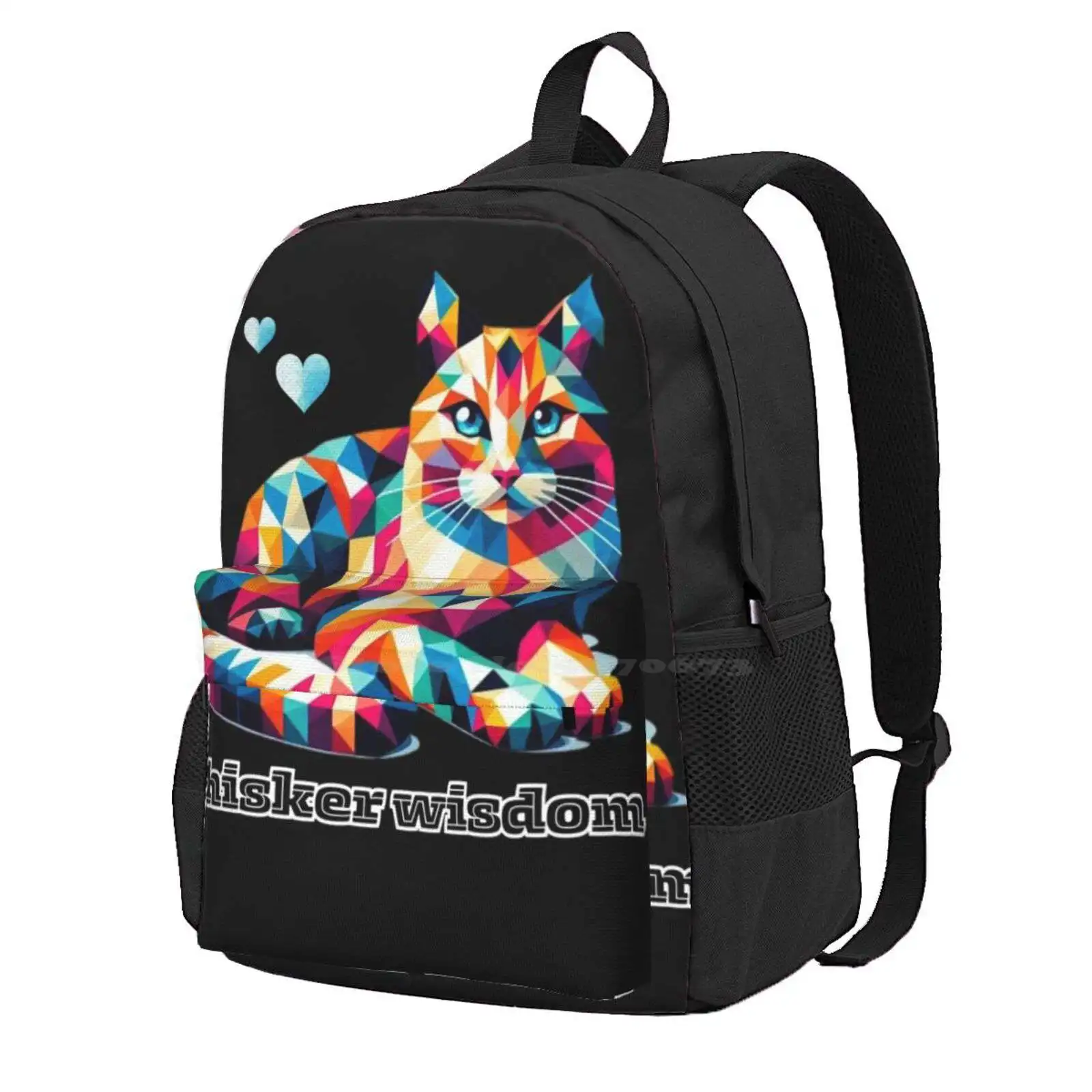 Geometric Colourful Cat, Cat Geometric Shaped Artwork, Whisker Wisdom Hot Sale Schoolbag Backpack Fashion Bags Whisker Wisdom