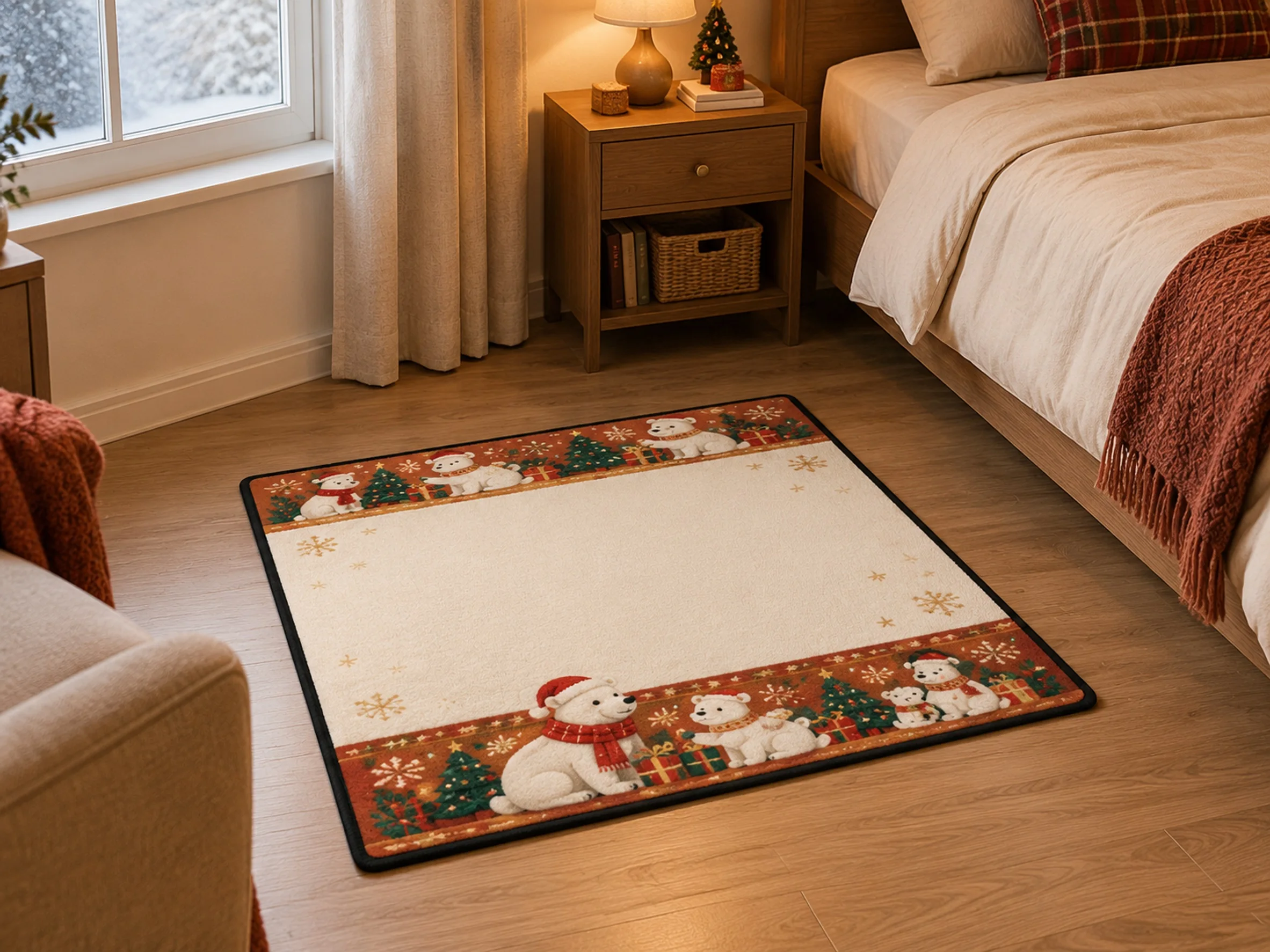 VIKAMA Christmas Amber Brown Polar Bear Flannel Door Mat, Soft Flannel Non-Slip Mat, Xmas Decor for Nursery, Kids Room, Office