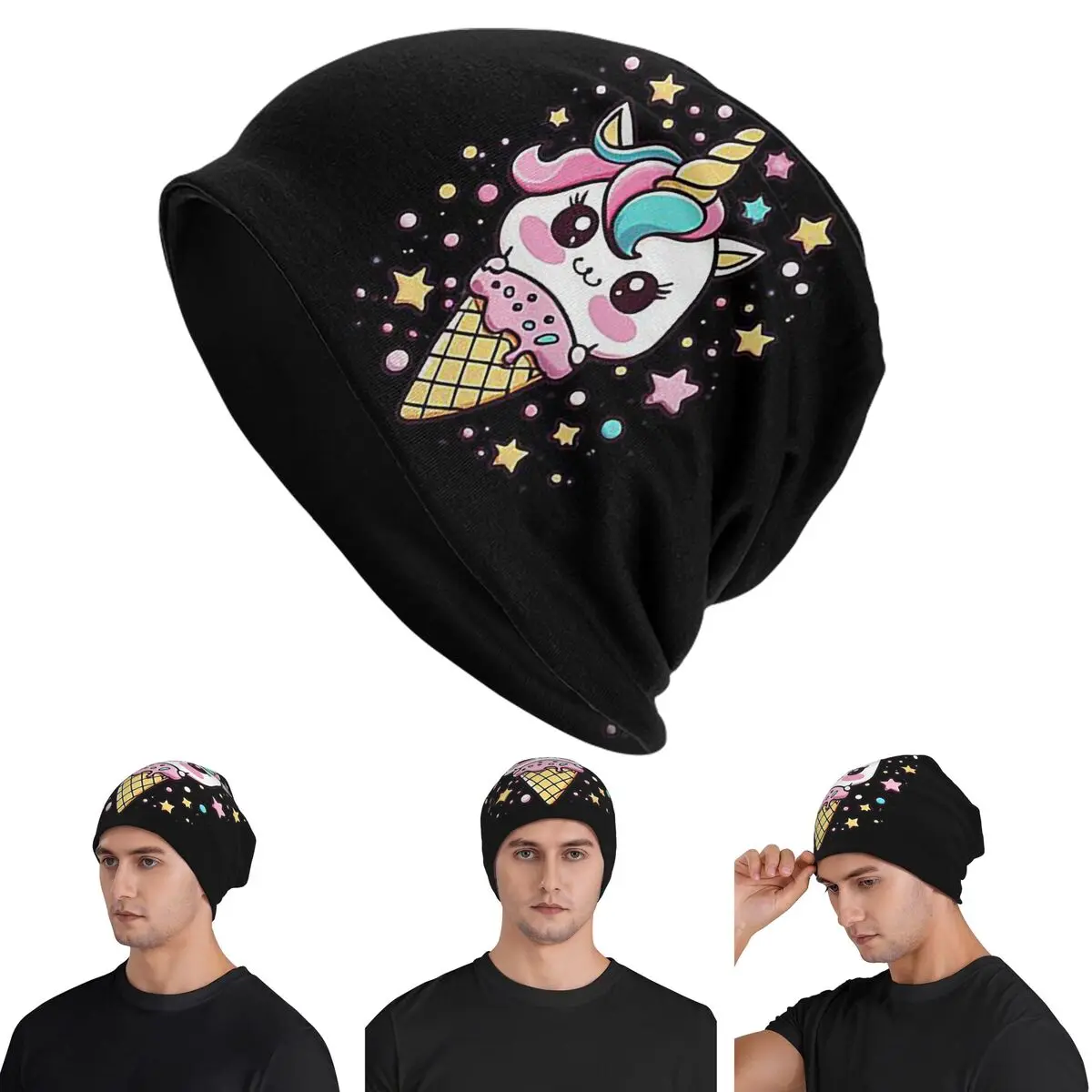 الآيس كريم يونيكورن Skullies Beanies القبعات الدافئة الخريف الشتاء في الهواء الطلق قبعة محبوك قبعات بونيه للرجال النساء الكبار