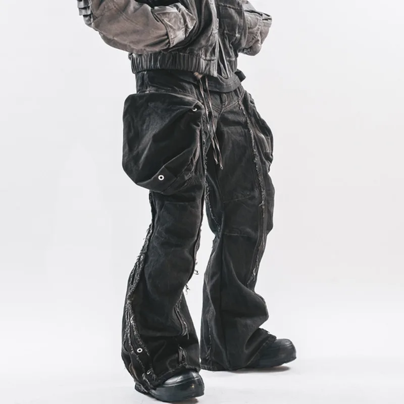 HKSH خريف جديد الرجال الشرير المد النفايات الأرض المتعثرة غسلها واسعة الساق قابل للتعديل العصرية المتوترة فضفاض البضائع السراويل Techwear HK14945