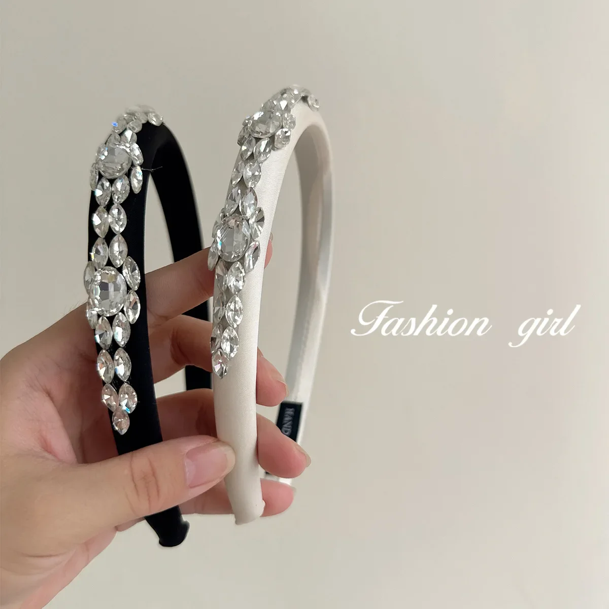 Volumizing High Crown Headband Rhinestone Rhombus Design Wide Padded Sparkly Heavy Daily Use Hair Clasp Silver