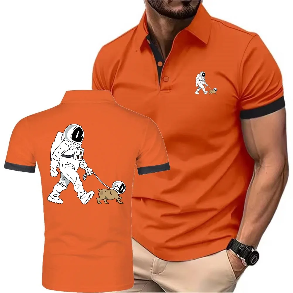 موضة الفضاء X سفينة الفضاء رائد الفضاء الكلب المشي الميت الرجال بلون ثلاثية الأبعاد قمصان بولو مطبوعة عادية فضفاض كم قصير بلايز #4