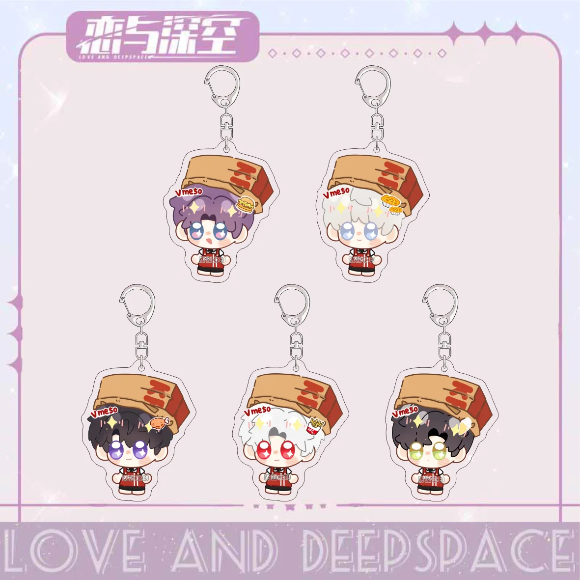 Love and Deepspace KFC Collabo Anime Keychain Women Sylus Acrylic Key Chain Man Rafayel Cute Key Ring Bag Pendant Ornament Gift