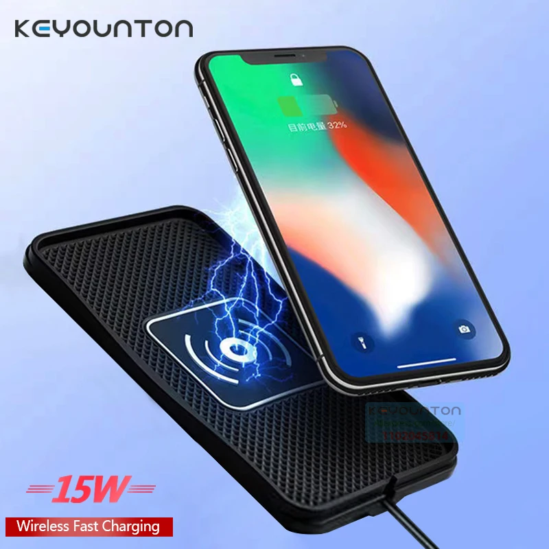 15W Wireless Car Charger Silicone Anti-skid Pad Cradle Dock for iPhone 14 13 Fast Car Wireless Charging Station Car Modification