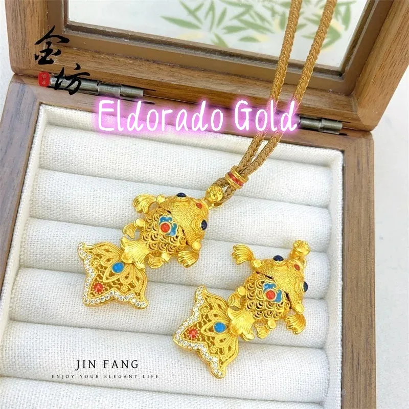 

Eldorado Gold Eldorado Gold 2025 202518K AU750 Real Gold Filigree Gold Scale Fish Pendant Necklace For Women, New Chinese Styl
