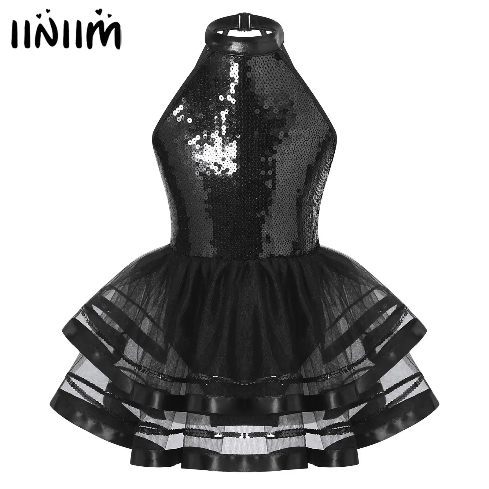 Crianças meninas lantejoulas brilhantes ginástica collant ballet tutu malha vestido de dança princesa bailarina trajes desempenho dança latina