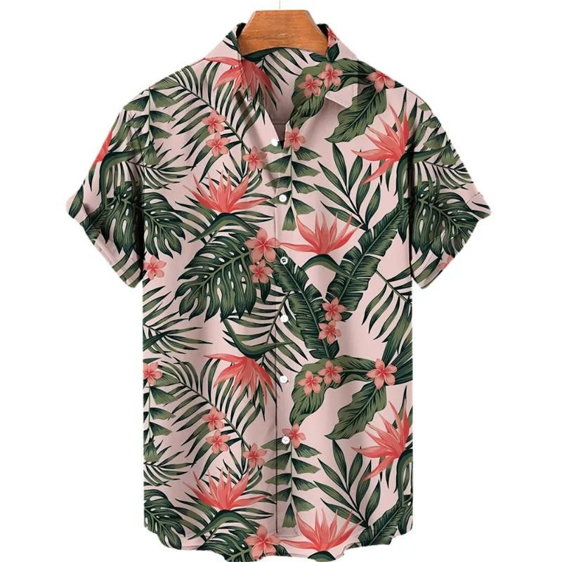 Men\'s Luxury Hawaiian Shirt For Men Tropical 3d Printed Plants Floral Short Sleeve Blouse Beach Holiday Oversized Tops Shirts