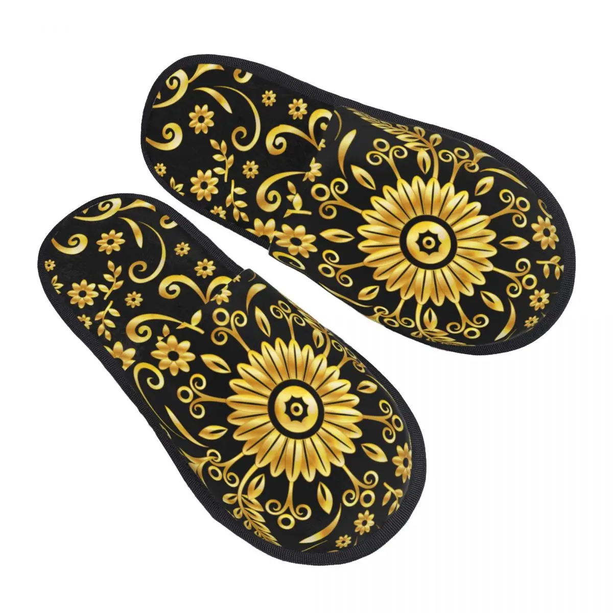 Custom Gouden Bloemen Naadloze Zachte Traagschuim Huis Slippers Vrouwen Europese Barok Gezellig Warm Anti-Slip Zool Slipper