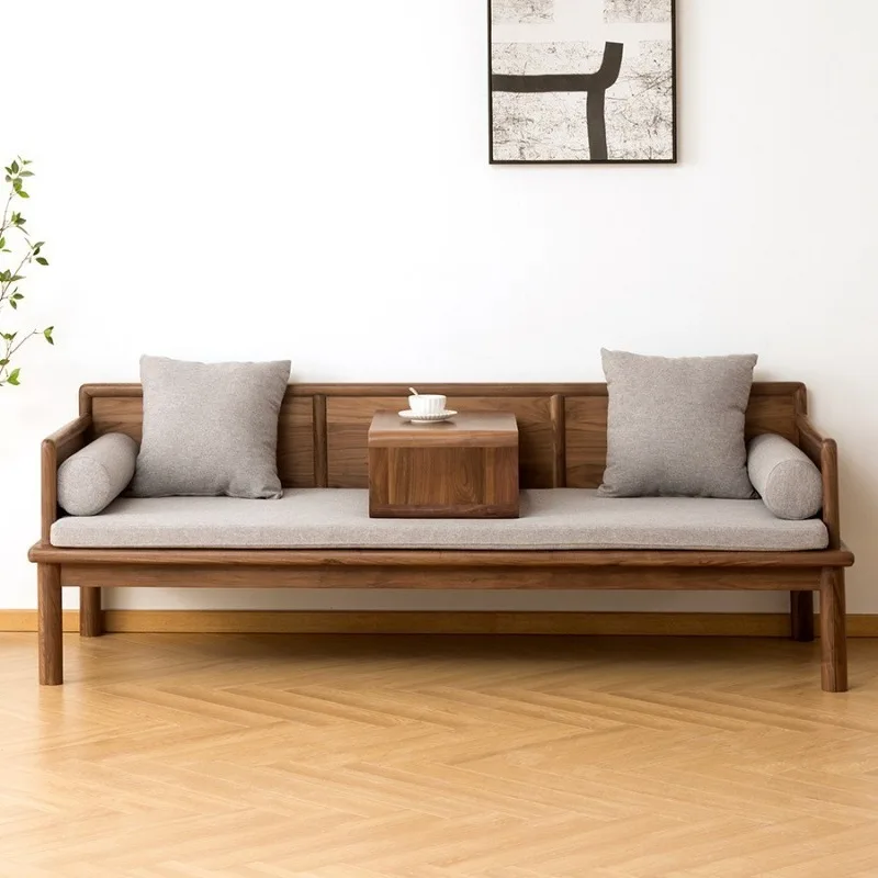 

Simple ash solid wood retractable sofa bed small apartment new Chinese black walnut Arhat bed push-pull zen Foshan