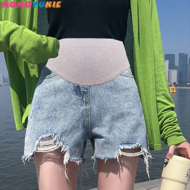 maternity Clothes for pregnant women rippe denim shorts summer pregnancy pants woman  women's clothing 2022 jeans grossesse