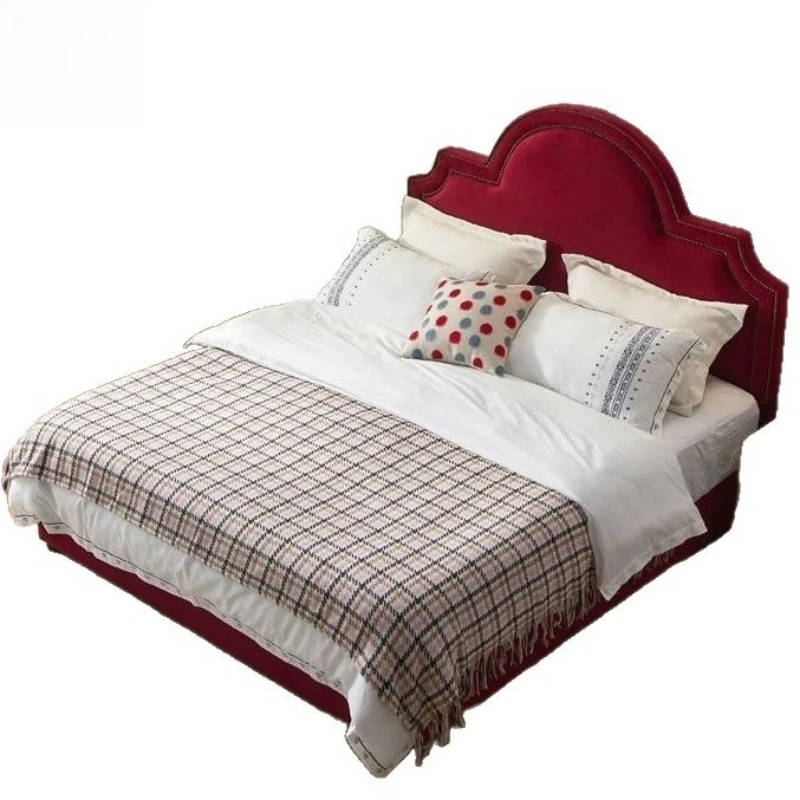 Nordic fabric bed, simple burgundy, light luxury small apartment master bedroom Internet celebrity bed