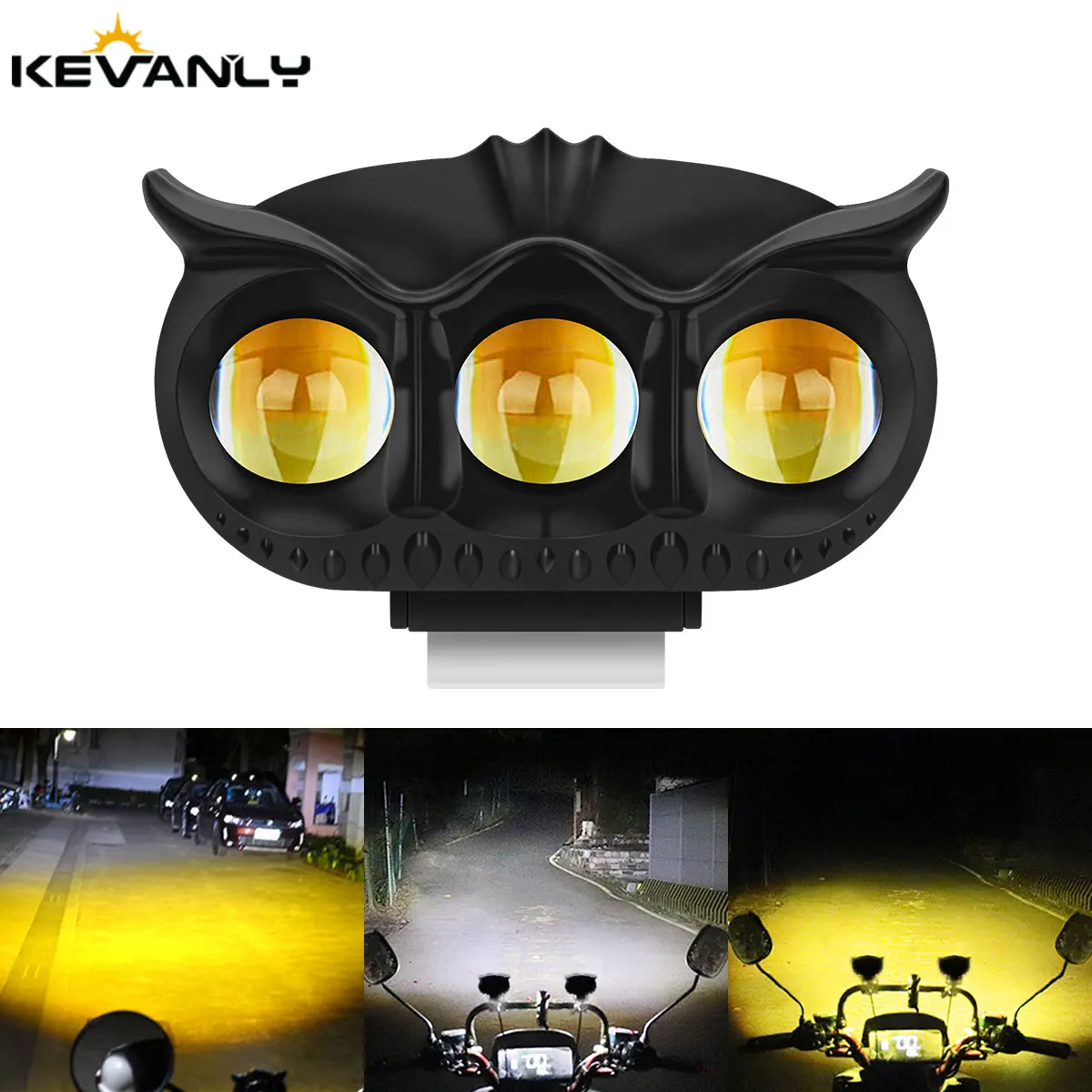 

1/2pcs Motorcycle Headlight LED Spot Light Owl Shape 3 Light 5 Modes Three colors Strobe Fog Light Motorbike Running Lamp