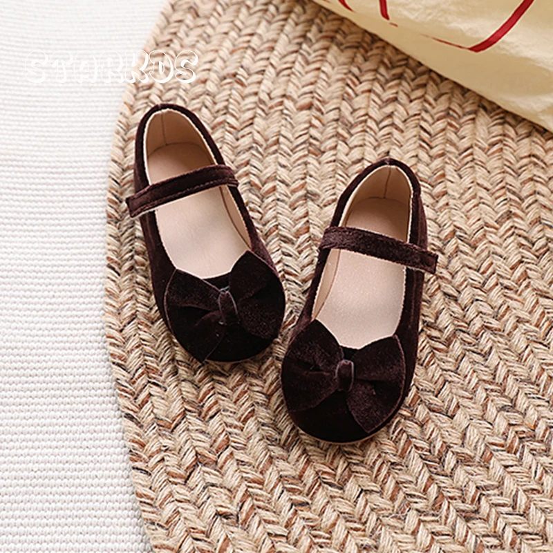 الكلاسيكية Bowknot المخملية الباليه الشقق الفتيات الرجعية الأحمر الأخضر القطيفة ماري جين أحذية طفل رضيع الخريف فستان الأميرة Zapatos