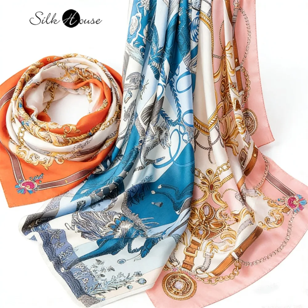 المرأة ملابس كاجوال 100% التوت الطبيعي شال حريري 110 سنتيمتر وشاح مربع كبير رقيقة الجلد ودية مطبوعة تنوعا وشاح