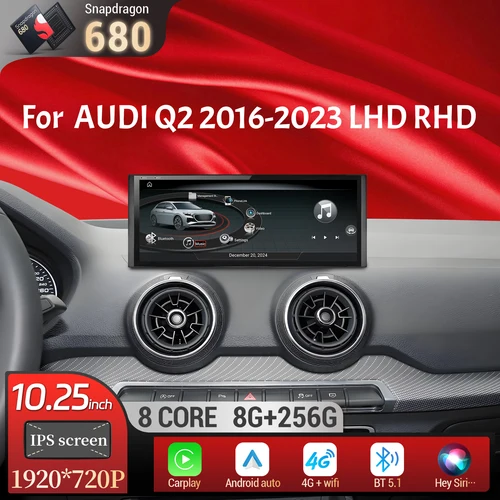Imagen 1 del producto 10,25 pulgadas Android 13 para Audi Q2 2016-2023 Radio de coche inalámbrico Bluetooth Carplay Qualcomm Snapdragon 680 unidad principal pantalla táctil