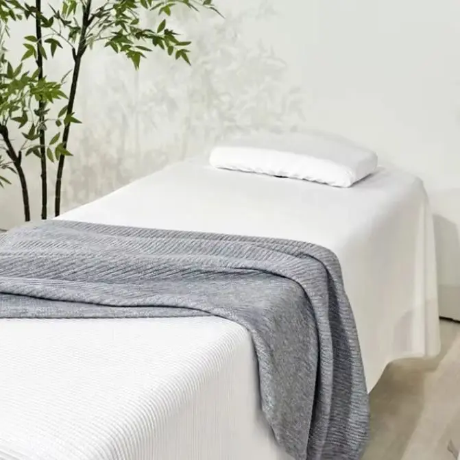 1PC Waffle Bedskirt for Beauty Salon Knitted , Anti-slip Bedspread with Hole Massage Spa Table Bedskirt Blanket