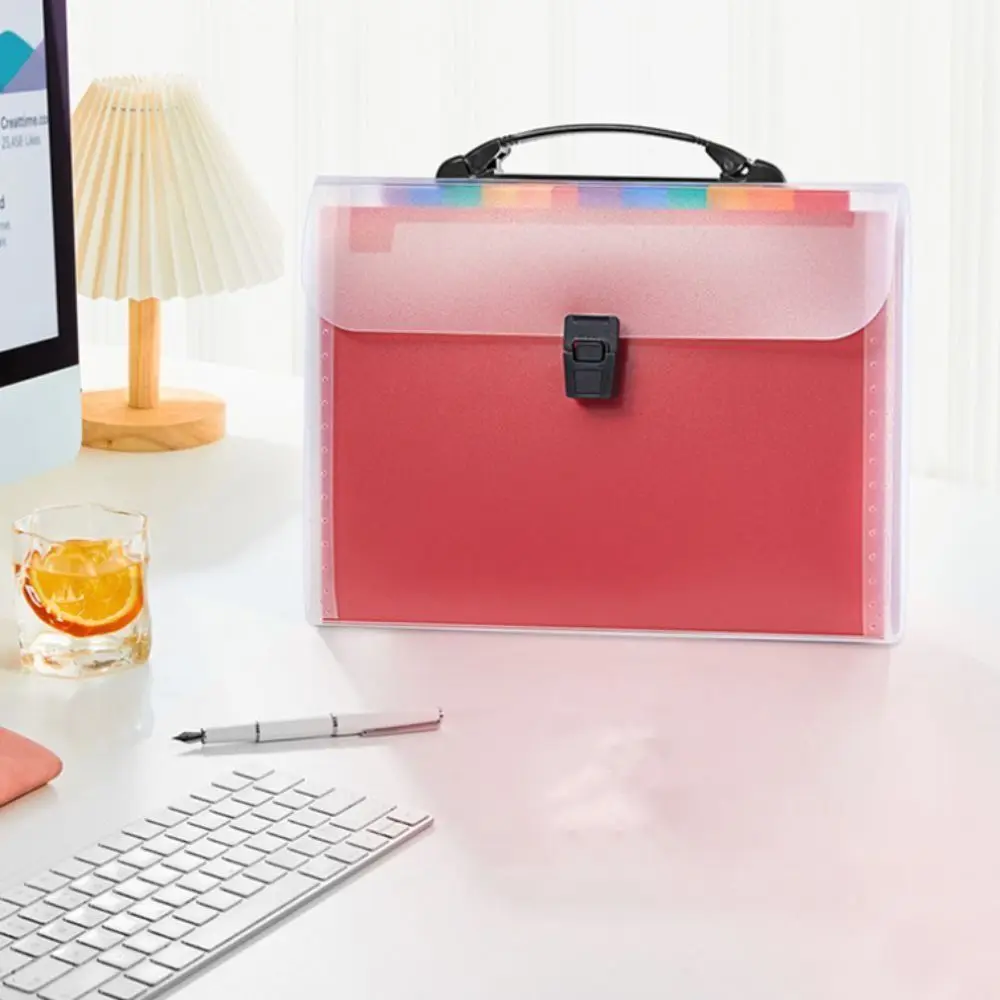 13 Layers A4 Handheld File Bag Transparent Waterproof Test Paper Storage Bag with Index Stickers Simplicity Student Bellows Bag