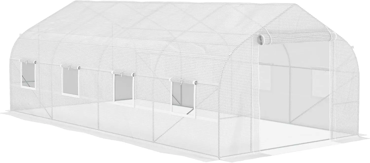 

20' x 10' x 7' Walk-in Greenhouse, Tunnel Green House , Hoop House Kit with Zippered Door and 6 Windows, White