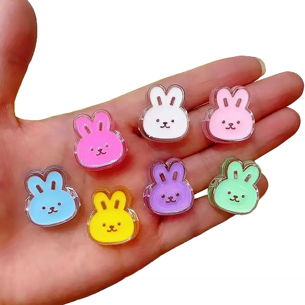 10Pcs Cute Rabbit Head Shape Loose Beads Acrylic Cartoon Transparent Color Drop Oil Charm Beaded For Jewelry Making DIY Bracelet