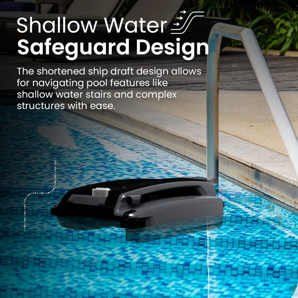 Skimmer de piscina robótica alimentado con opciones de carga Dual y limpieza continua de 30 horas, energía de batería, protección de aguas poco profundas