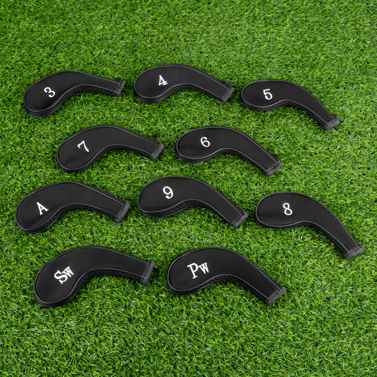 10Pcs Neoprene Golf Club Head Covers Iron Head Wedge Headcover Protect Set Number Printed And Zipper Golf Club Accessories Black