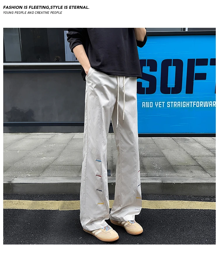 Bunte Herrenhose mit Ziernähten, weitem Bein, elastischem Bund, Kordelzug, lockerer, gerader Schnitt, lässige Streetwear-Sport-Hose – Detail 29