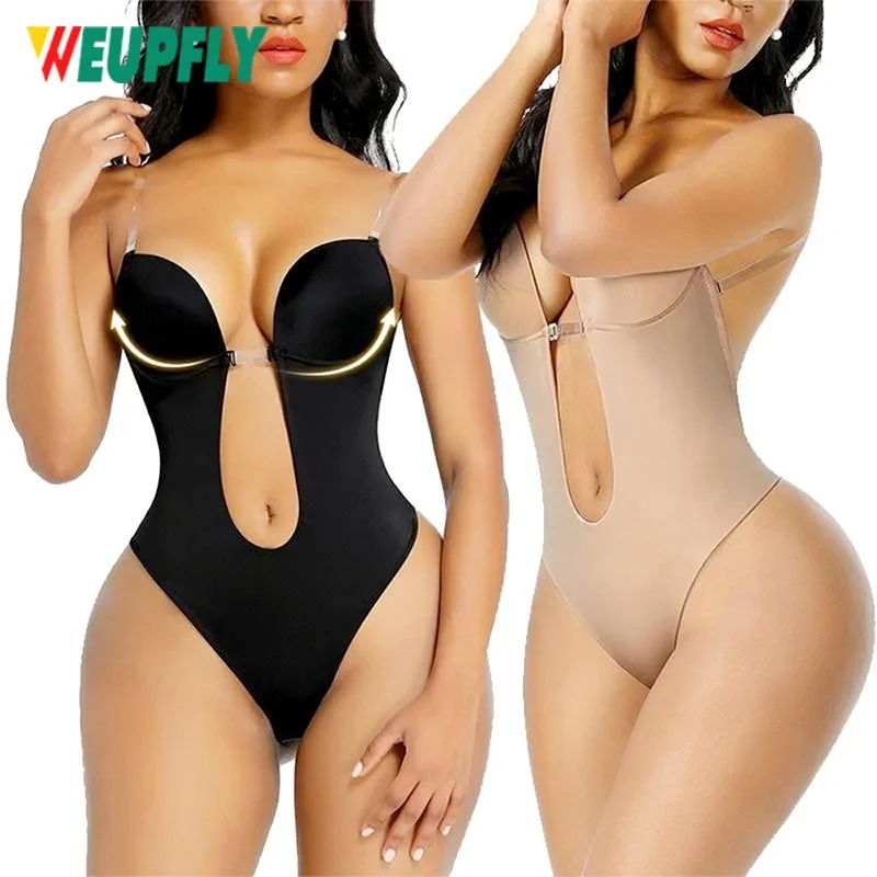 1Pcs Women Plunging Deep V-Neck Strapless Backless Bodysuit Seamless Thong Full Body Shapewear for Wedding Party