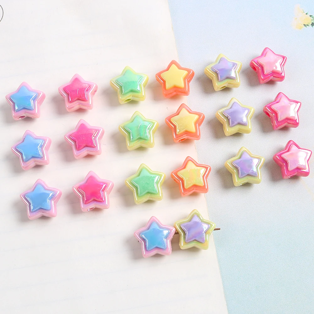 10pcs Acrylic Colorful Five-Pointed Star Loose Bead Diy Handmade Necklace Bracelet Cell Phone Chain Jewelry Accessory Materials