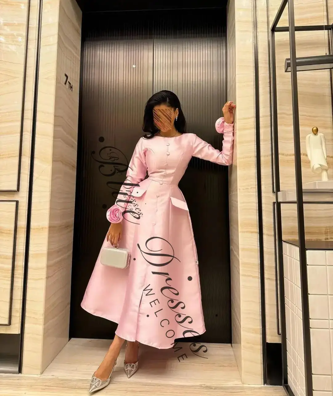 

customized Evening Dress For Wedding Sheath Women's Evening Gown Puff Sleeves Trumpet Tea Length Simple Saudi Dresses