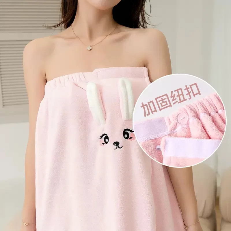 Women's Wearable, Absorbent & Quick-Dry Towel Skirt – Home-Use Large Robe-Style Soft & Cute Bunny Sleeprobe, Non-Shedding.