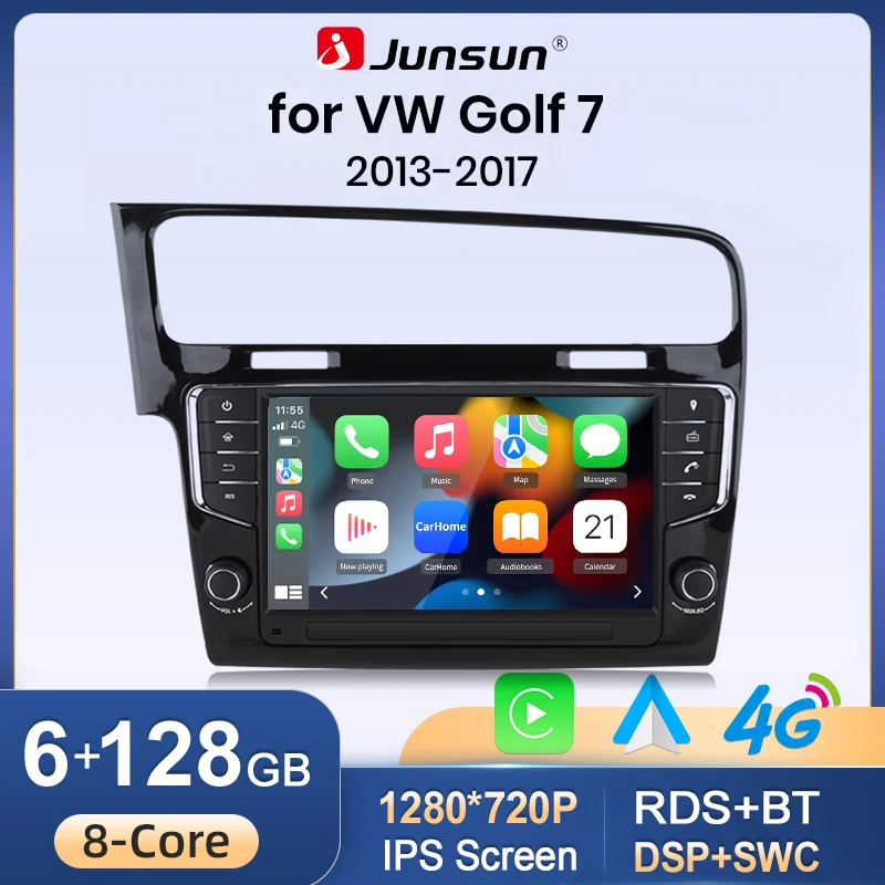 Junsun 9-Zoll-Android-Autoradio für VW Volkswagen Golf 7 2013-2017, kabellos für Apple CarPlay, Auto-IPS-Touchscreen, Stereo-Multimedia-Videoplayer, intelligente Fahrzeugsysteme,