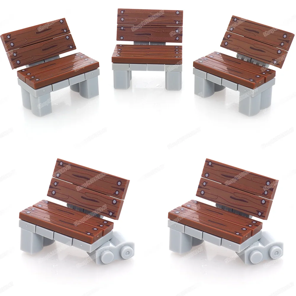 Holzmaserung Bank Drucken Gebäude Block Montieren Moc Figuren Garten Rest Stuhl Szenen Freizeit Modell Kind Weihnachten Geschenk Jungen Spielzeug