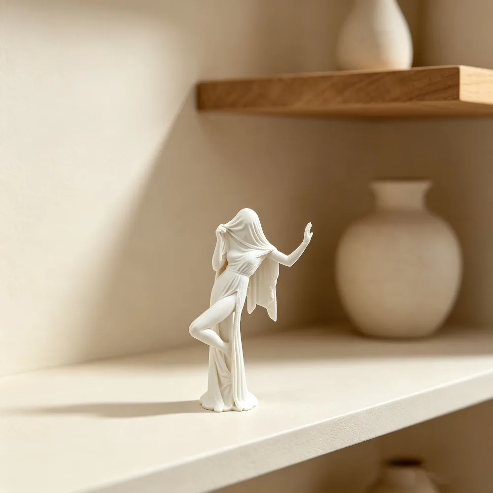 3D Printed Veiled Dancing Woman Figurine, Gothic Ghost Sculpture, Modern Home Shelf Desk Decor, Halloween Gift