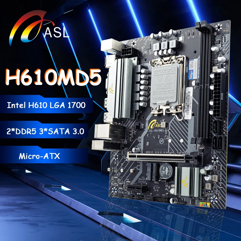 ASL H610M Micro-ATX LGA 1700 اللوحة الأم لـ Intel Core 12th 13th 14th Gen CPU DDR5 NVMe M.2 USB 3.2 PCIe 4.0 GbE LAN #1
