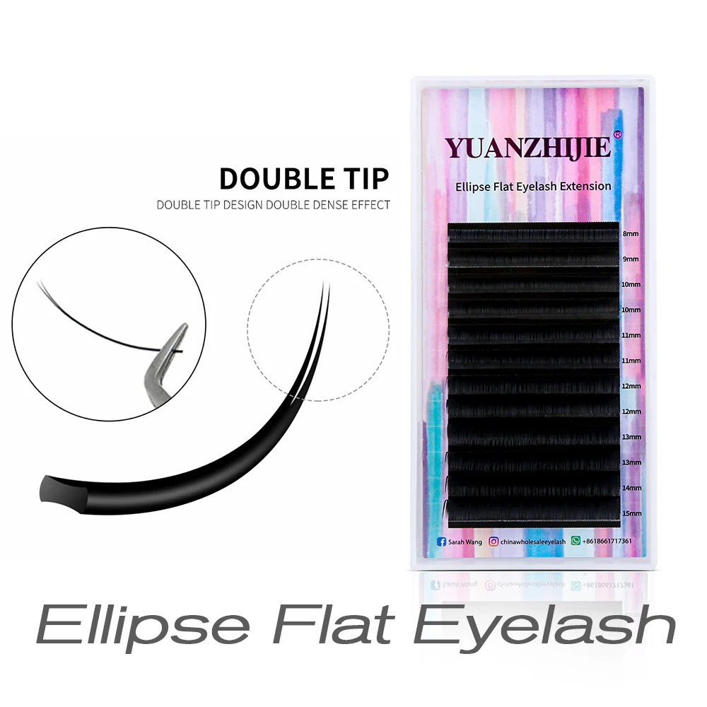 YUANZHIJIE Matte Ellipse Flat Eyelash 8-15 Mix Length C/D Curl 0.15 0.20 Thickness Split Tips Super Soft Natural Eyelash Extensi