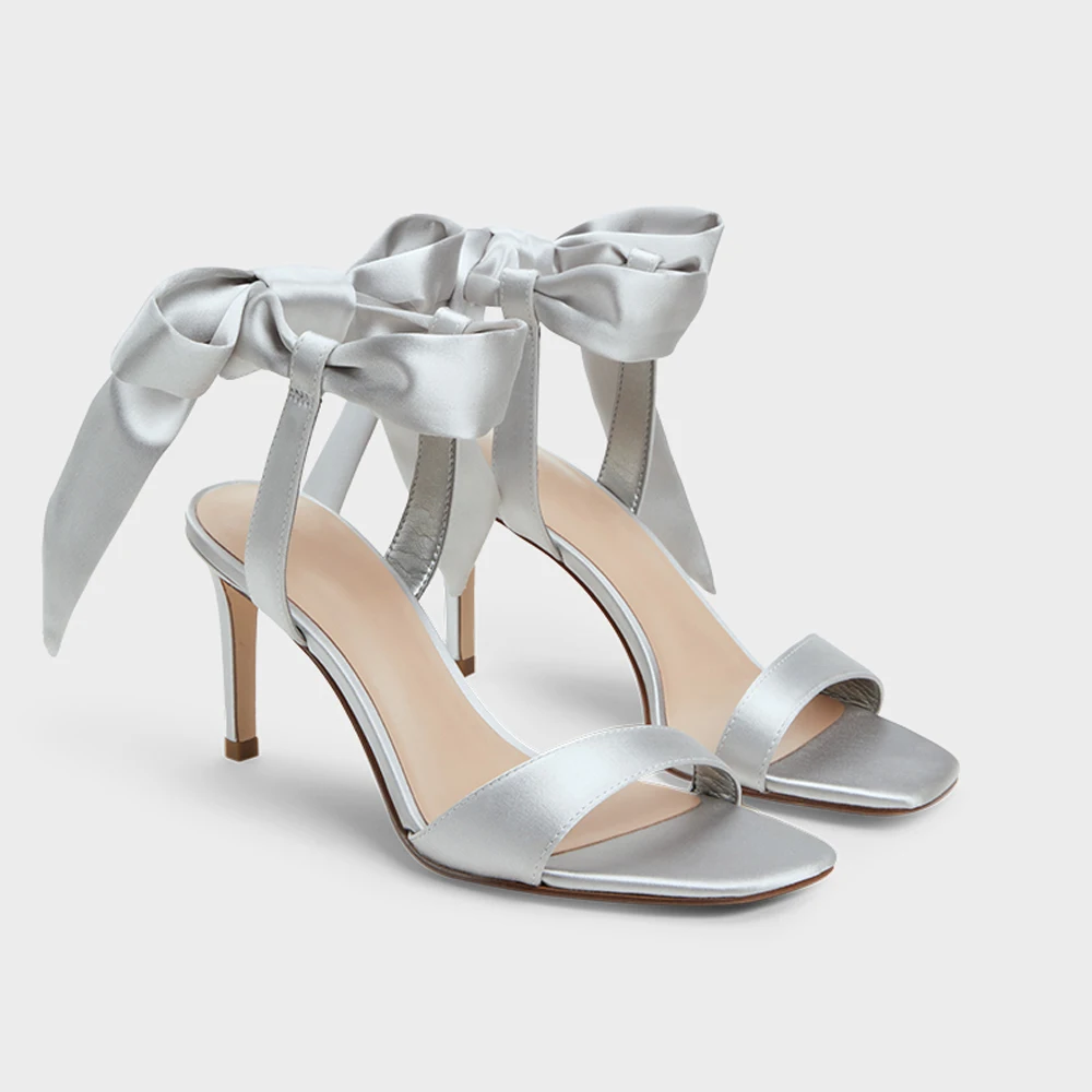 

FWRD Women's Satin Ankle-Tie Bow One-Strap High-Heel Sandals, Comfortable for Summer Wedding Party Events #FWRD000257