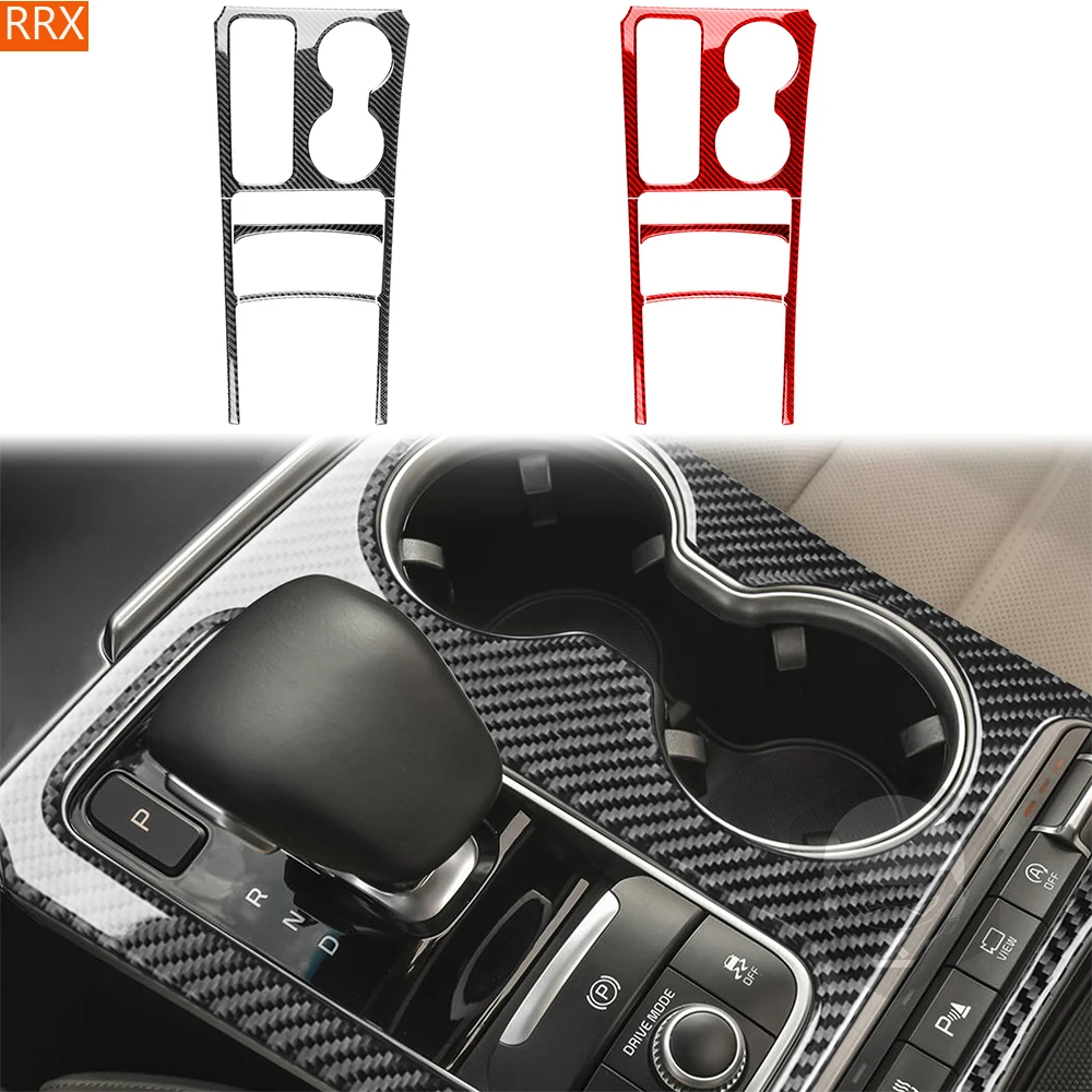 

Real Carbon Fiber Car Interior Central Console Gear Shift Water Cup Holder Panel Cover Sticker Trim For Kia Stinger 2019-2023