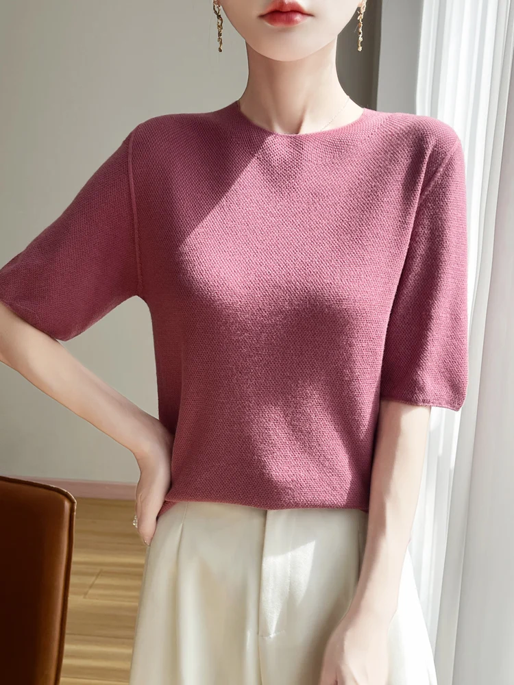Five-point sleeve short-sleeved T-shirt women's summer bottoming shirt women's cashmere knit top