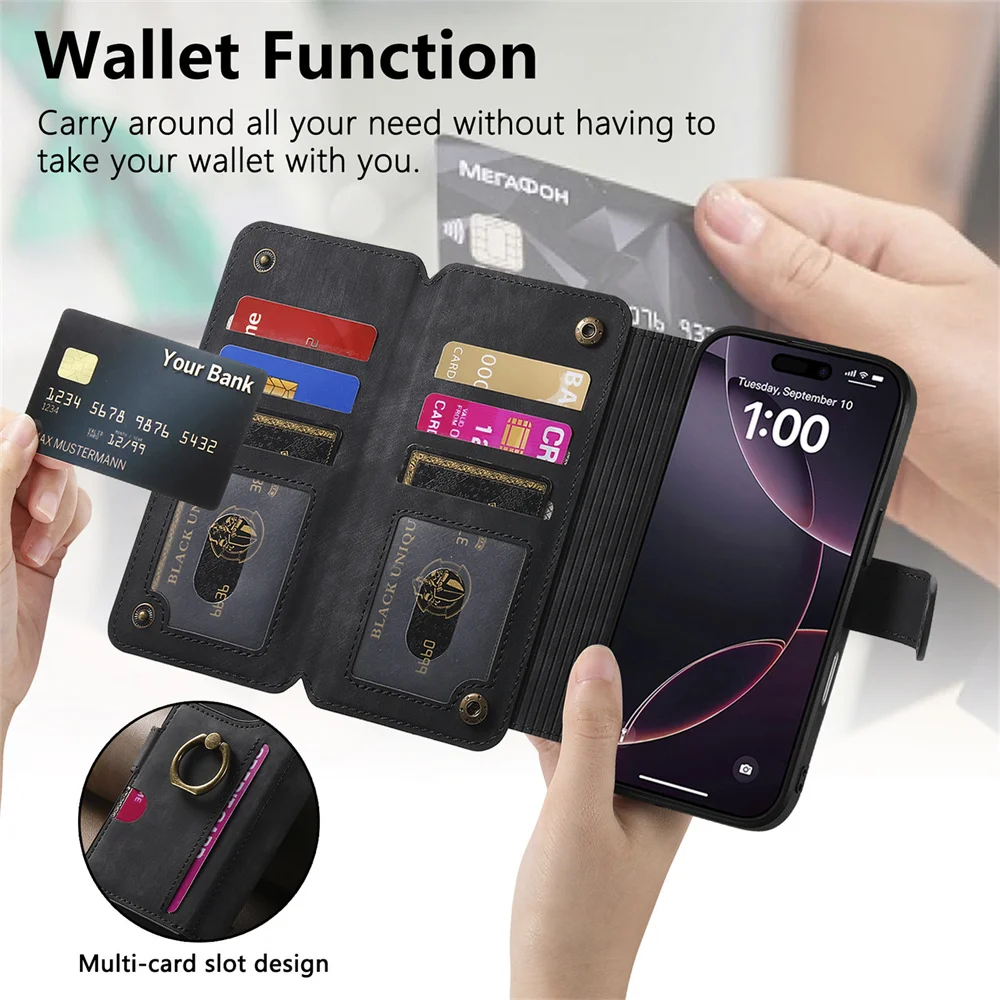 المغناطيسي محفظة قلابة فتحة للبطاقات جراب هاتف آيفون 17 الهواء 16E 16 15 زائد 14 13 12 11 البسيطة برو ماكس حلقة حامل أغطية جلد