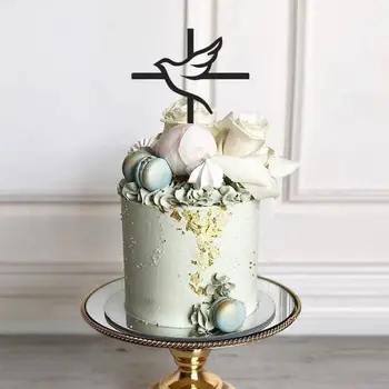 2025年基督十字架生日蛋糕裝飾擺飾 金色壓克力鴿子十字架 聖餐洗禮派對聖餐洗禮蛋糕裝飾 8 最佳銷售 初領聖體 - №1