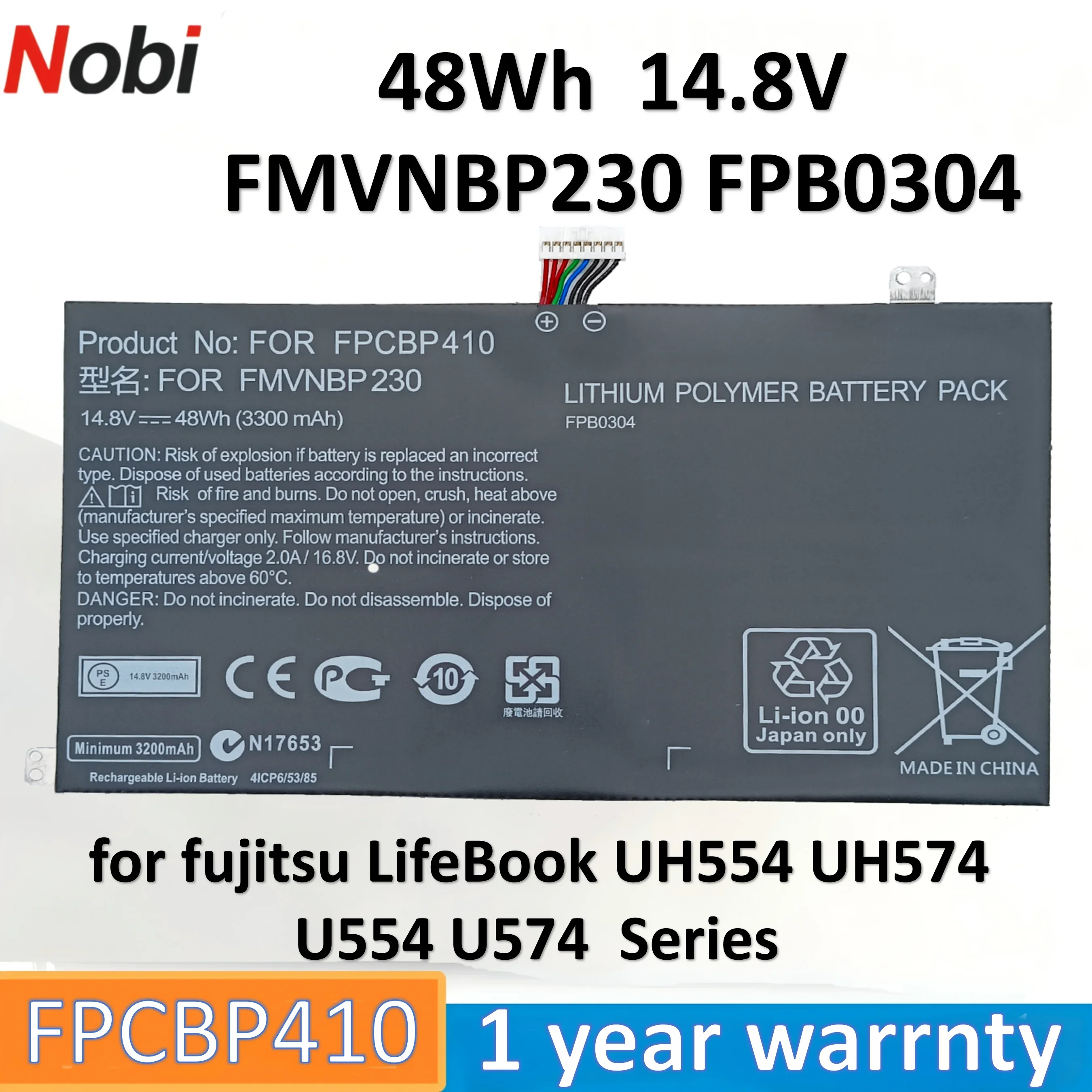 

Аккумулятор Nobi FPCBP410 FMVNBP230 FPB0304 для серии Fujitsu LifeBook UH554 UH574 U554 U574 (48 Вт·ч, 14,8 В)