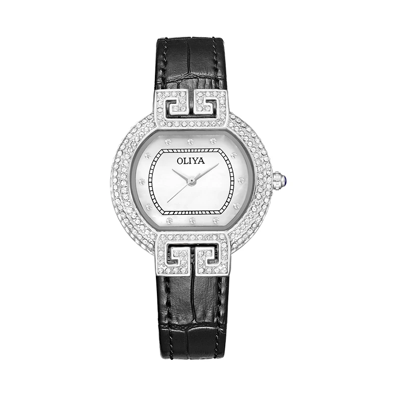 Relojes elegantes de circón para mujer, reloj de cuarzo decorativo de cuero, resistente al agua, estrella de la suerte, a la moda