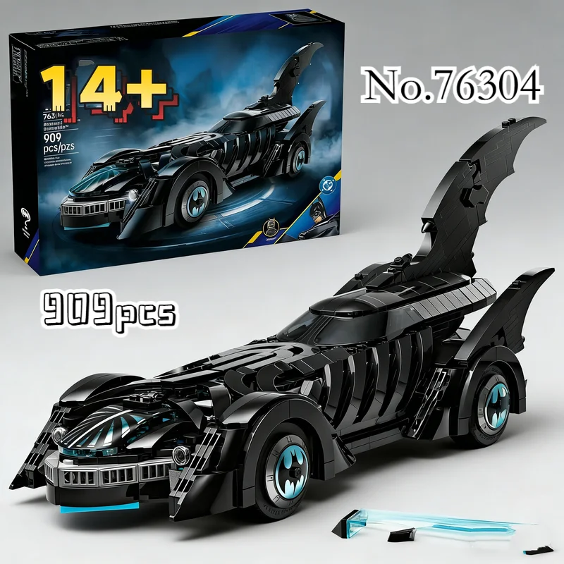 

Набор из 909 деталей: Суперкар из знаменитого фильма, серия 76304, MOC Бэтмобиль, альтернативная модель, конструктор, игрушки, подарки на день рождения для детей