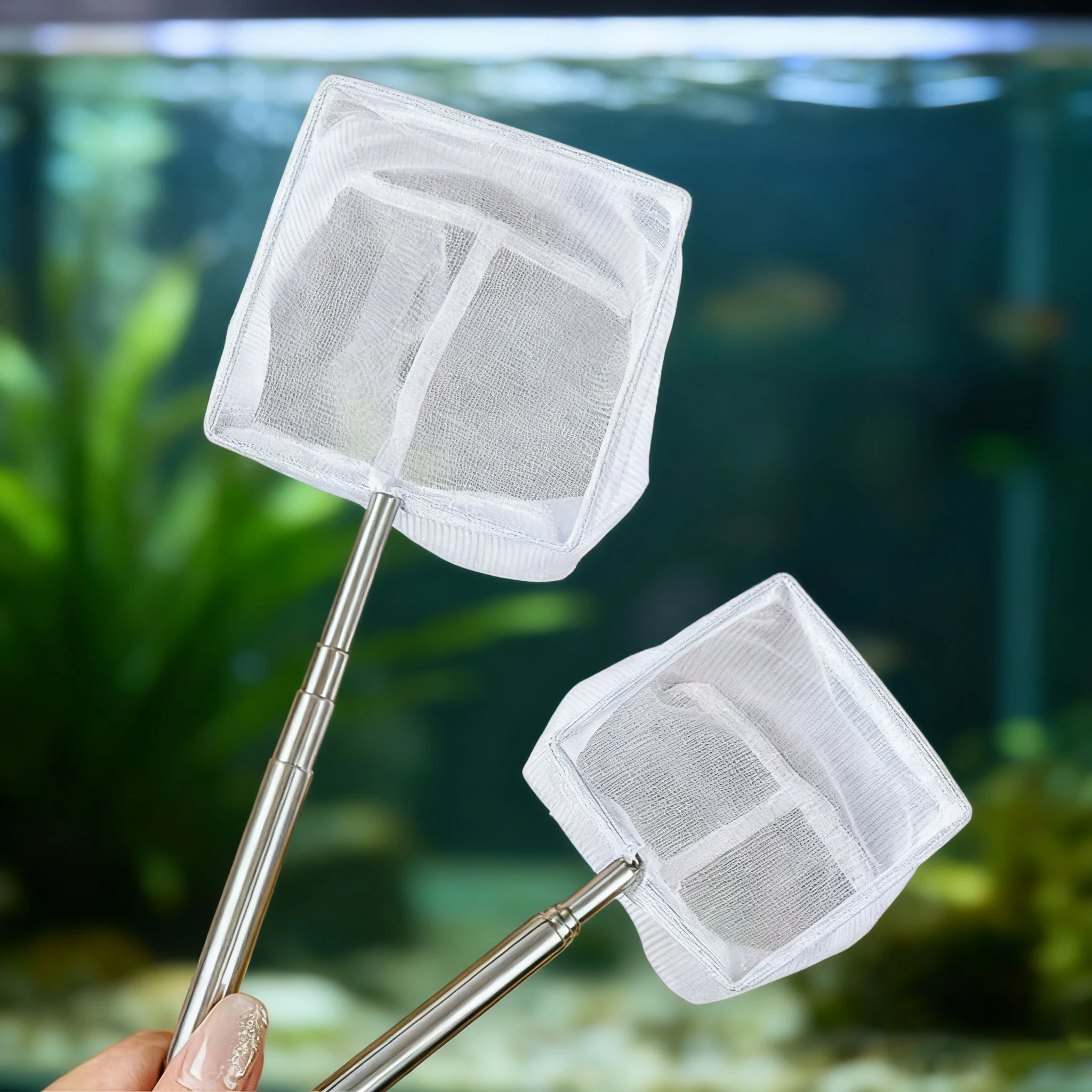Aquarium Quadratisches Fischernetz Mit Saugnapf Ausziehbarer Langer Griff Angelausrüstung Zum Fangen von Fischen Garnelen Tank sauberes Zubehör