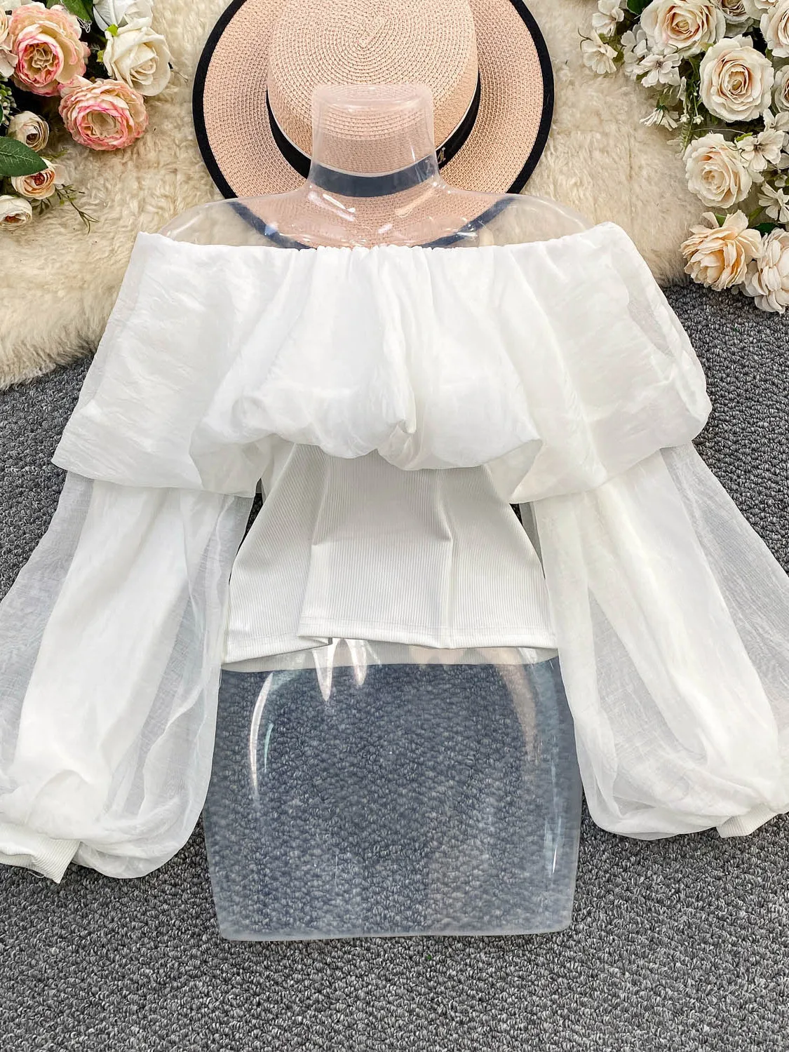 

Ele ort Lace-Up oulder Lantern Sve angpin Women's Knitted Splice Slim Fit Top Spring Autumn Light Maturi Sle