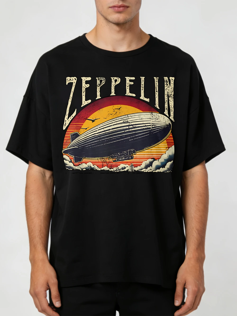 LocalMen's Retro Zeppelin T-Shirt, 70s/80s Retro Balloon Print, Soft and Breathable Crew Neck T-Shirt, Classic Casual Style