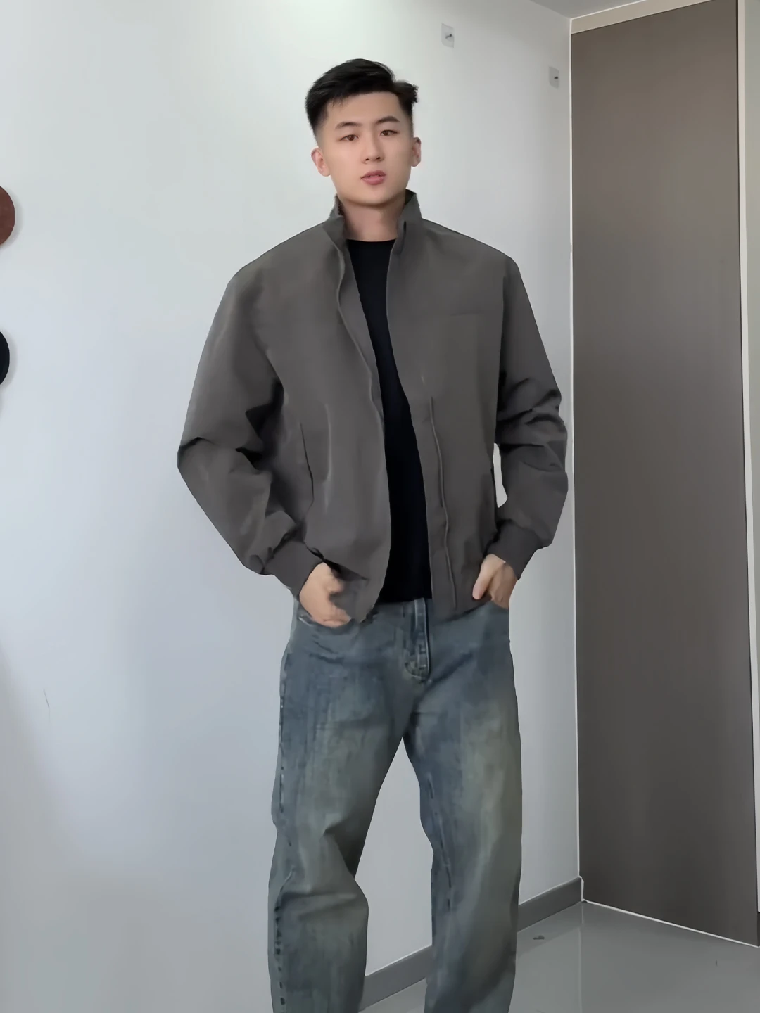 Three-Proof Short Baseball Jacket Men's Autumn Stylish American Flight Jacket Hard Man Outfit Standard Fit Anti-Wrinkle Polye...