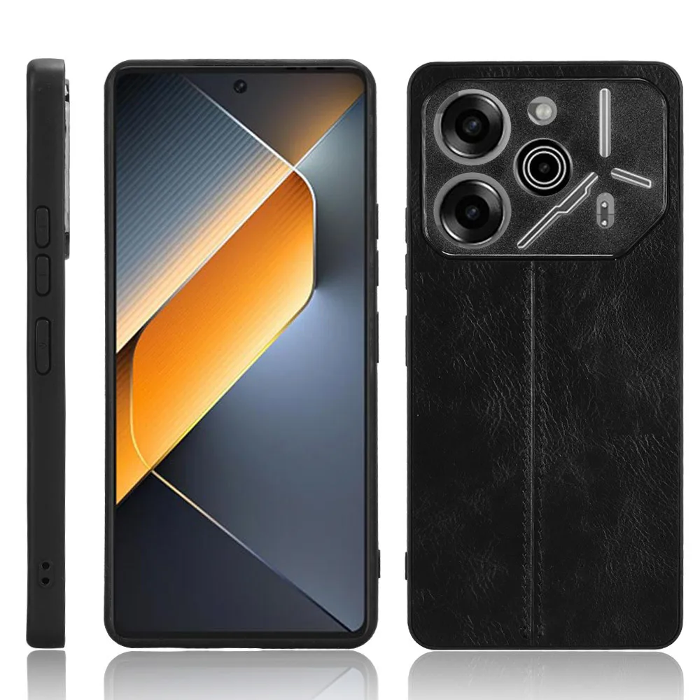 حافظة لهاتف Tecno Pova 6 Pro 5G فاخرة من جلد العجل PU خطوط جلدية غطاء خلفي صلب لهاتف Tecno Pova6 Pro