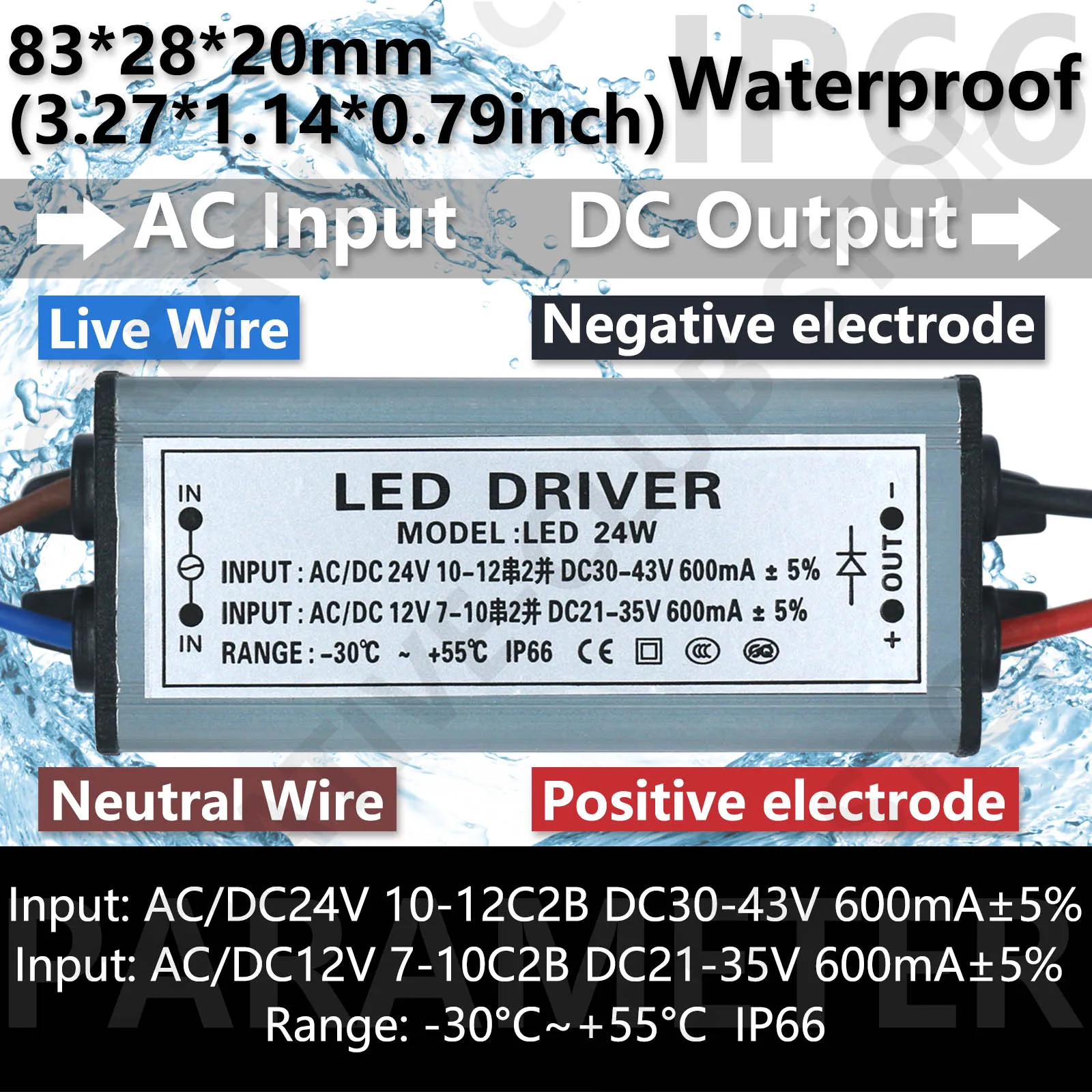 LED Driver Power Supply AC/DC 12V 24V to DC 300mA 600mA 900mA 1200mA 1500mA 3000mA IP66 Lighting Transformers Converter Light